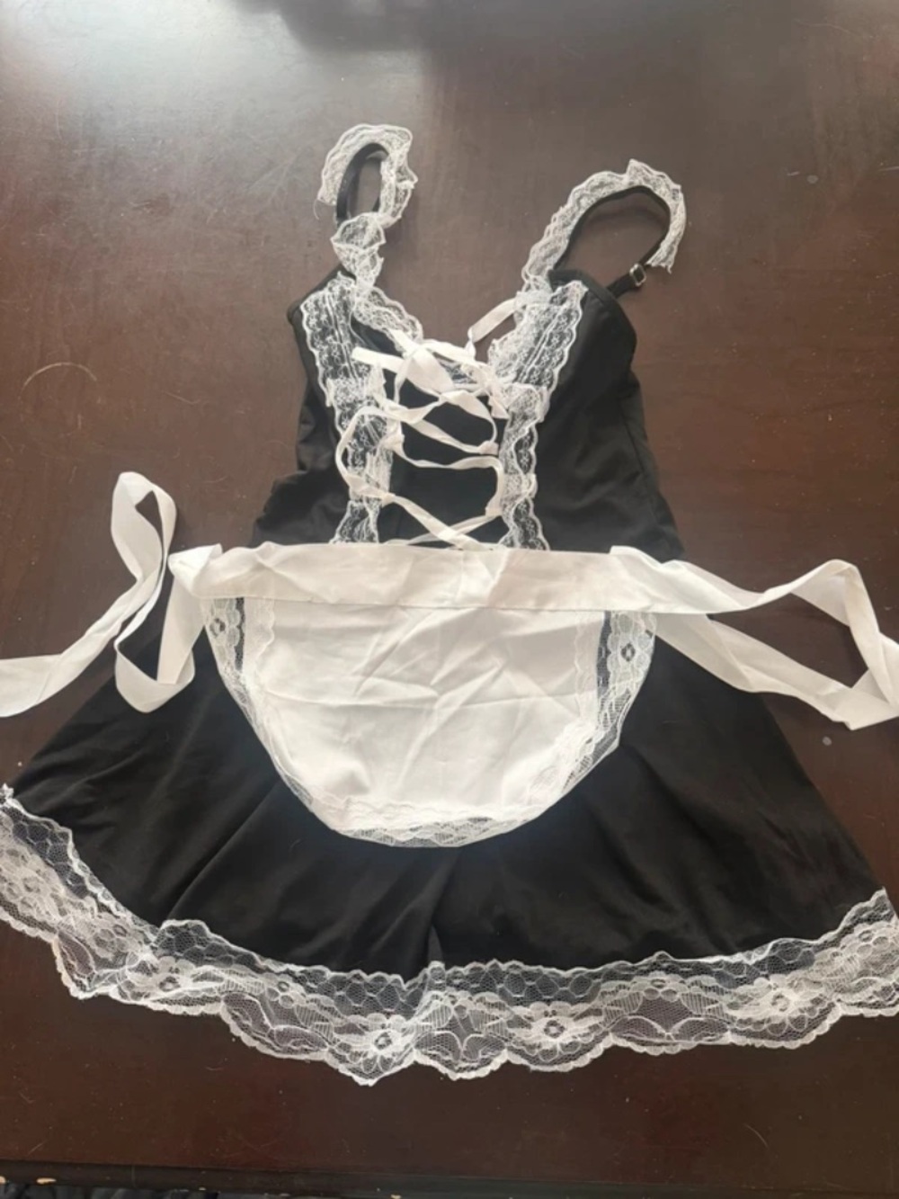 Black & White Lace Trim French Maid Chemise - Women's Intimates